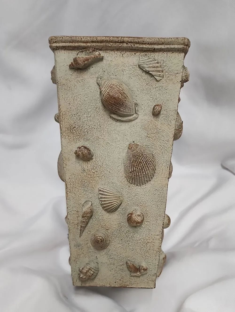 Textured Neutral Tone Seashell Vase Beach House Coastal